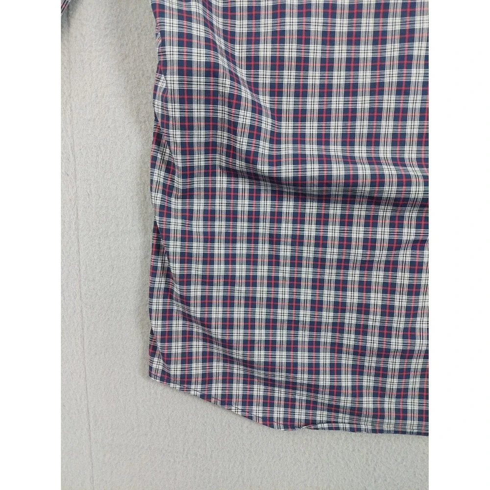 Banana‎ Republic Men Shirt M Navy Blue Plaid Slim Fit Stretch Button Up Casual